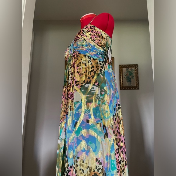 VTG Oleg Cassini NWT Leopard Floral Metallic Empire Waist Maxi Sundress - Picture 11 of 16